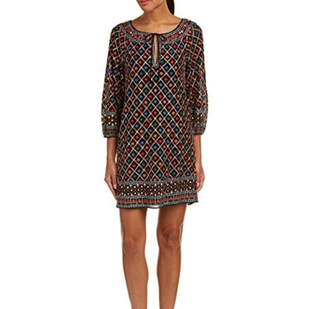 Alice + Olivia Boho Embroidered Gillian Dress Bohemian Boho Beaded Small